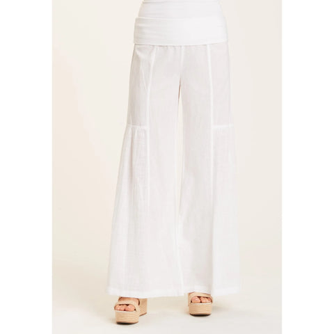 XCVI White Allegra Linen Cotton Pull On Comfortable Pant