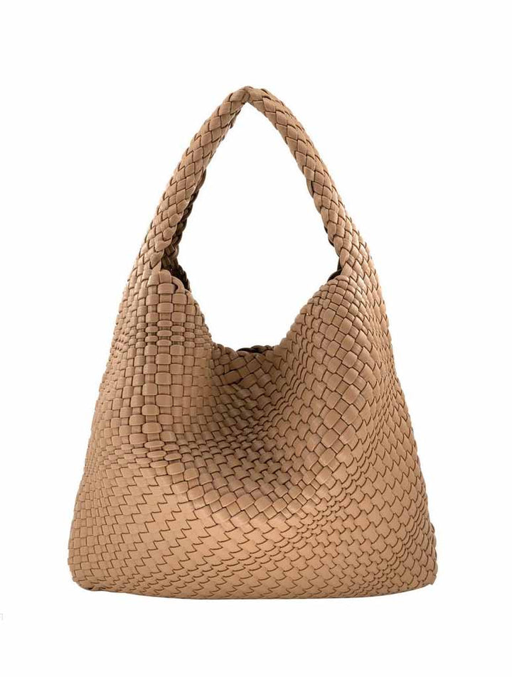 Hobo Woven Vegan Leather Weave Tote Bag Taupe