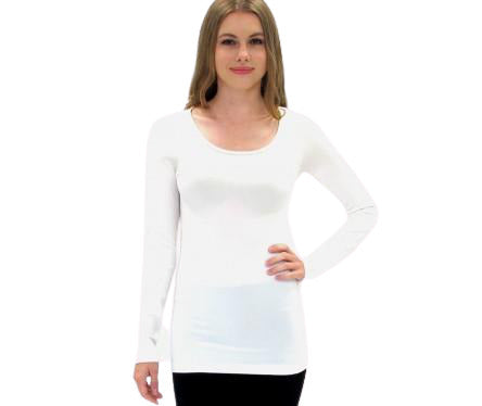 Women's Seamless Reversible V-Neck Long Sleeve Top, Ivory, One Size 