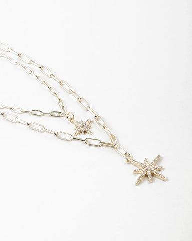 Gold Starburst Multi Layer Link Chain Necklace