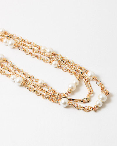 Gold Pearls 3 Layer Chain Statement Necklace
