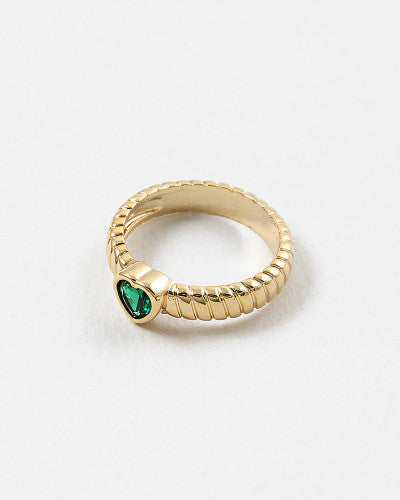 Delicate Green Emerald Gold Heart Ring