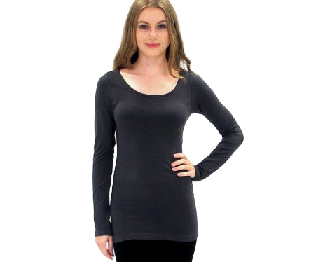 Elietian Solid Long Sleeve Scoop Neck Top - 606River