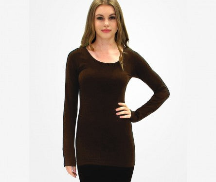 Elietian Solid Long Sleeve Scoop Neck Top - 606River