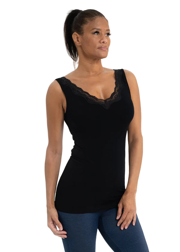 Elietian V-Neck Lace Trim One Size Comfortable Tank Top - 606River